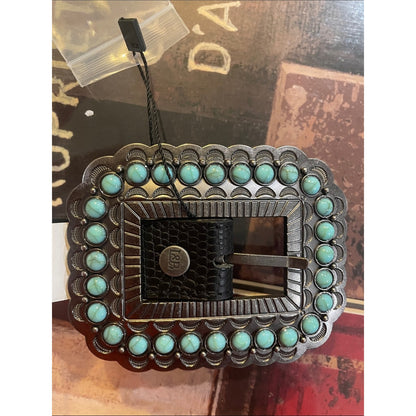 L&B Black Belt with Turquoise-Blue Conchos
