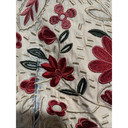 Lucky & Blessed Light Wash Denim Button-Down with Red Floral Embroidery
