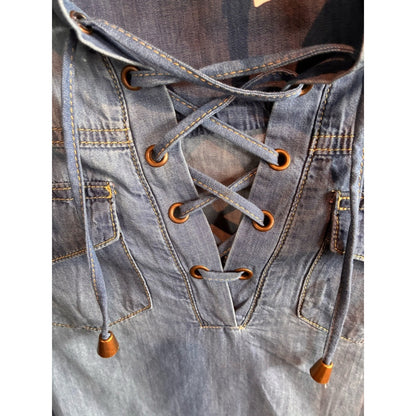 Lace-Up Light Denim Tunic Top