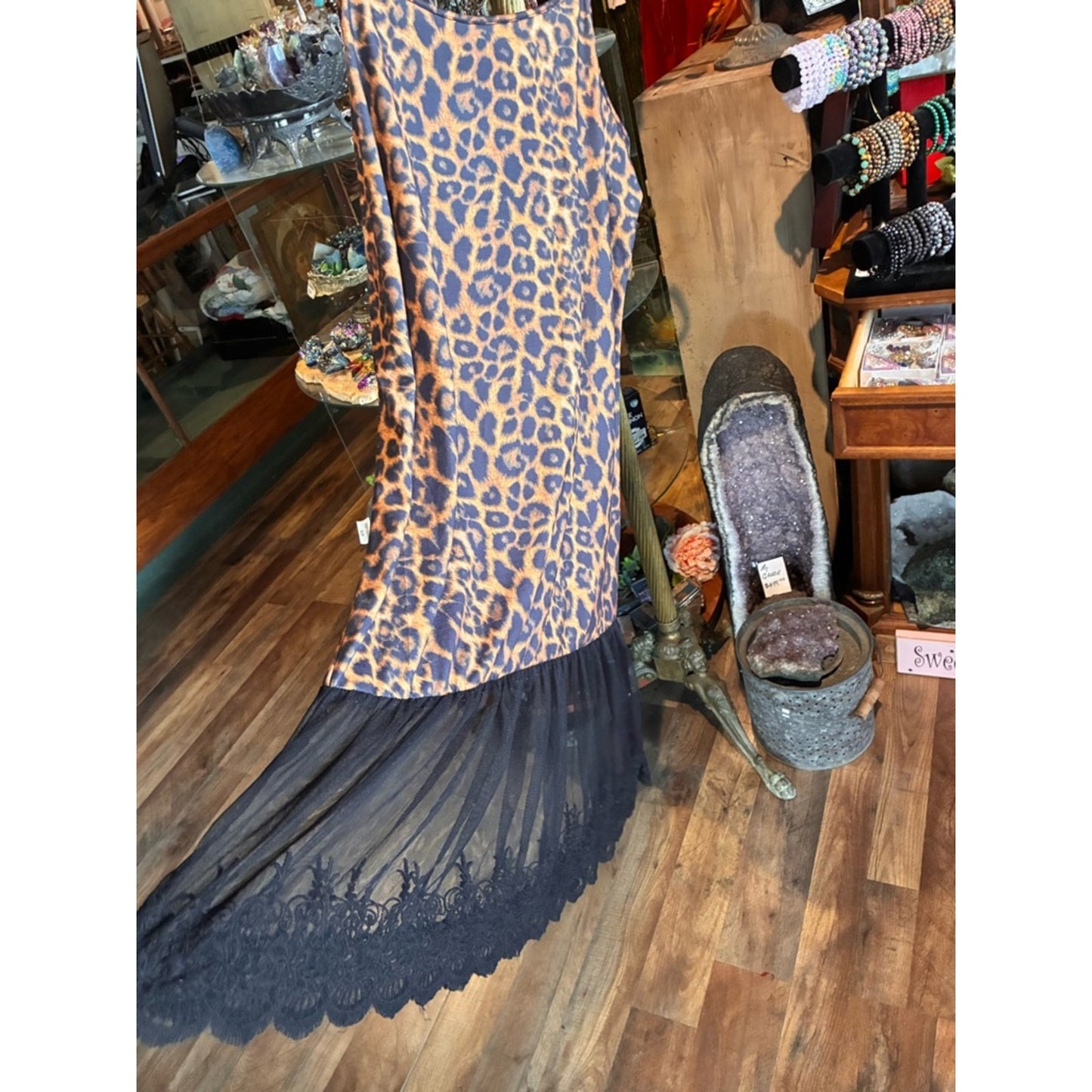 L&B Leopard Print Camisole Slip Dress in Beige and Black