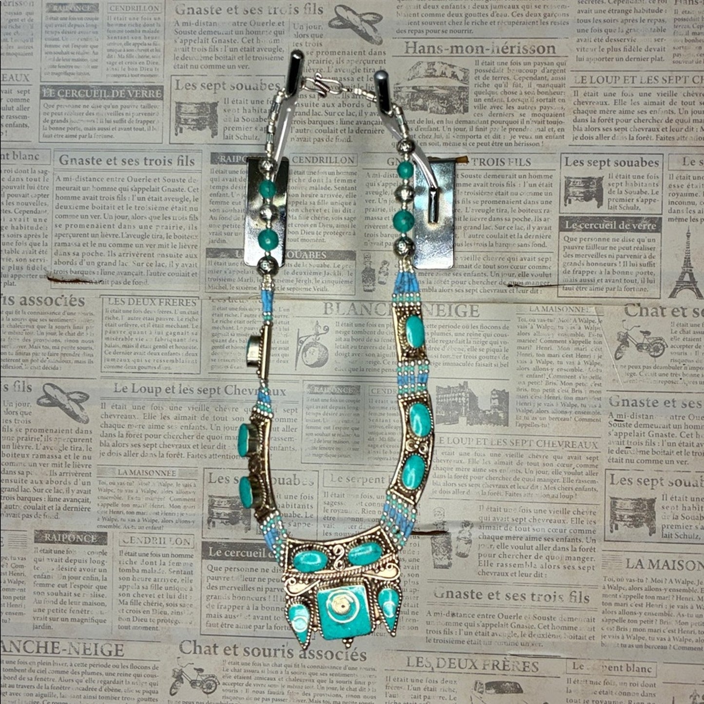 Turquoise Beaded And Tooled Necklace 058