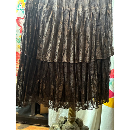 Brown Simon Chang Lace Short Sleeve Scoop Neck Dress