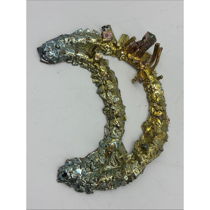 Iridescent Bismuth Crescent Crystal Pair - Gold & Silver Tones Rock