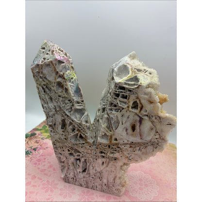 Sparkling Druzy Crystal Sculpture - White & Cream with Iridescent Accents Rock