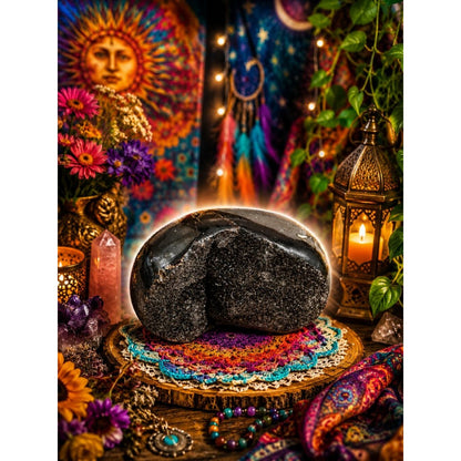 Polished Black and Brown Jasper Palm Stone Rock