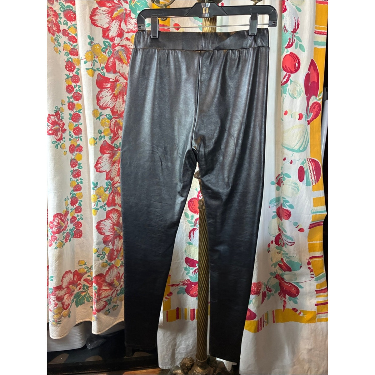 L&B Black Faux Leather Moto Leggings with Ribbed Panels