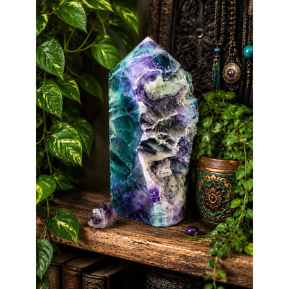 Polished Fluorite Point with Natural Matrix - Purple & Green Rock
