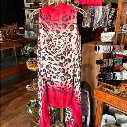 Leopard Print & Red Sheer Kimono Cardigan