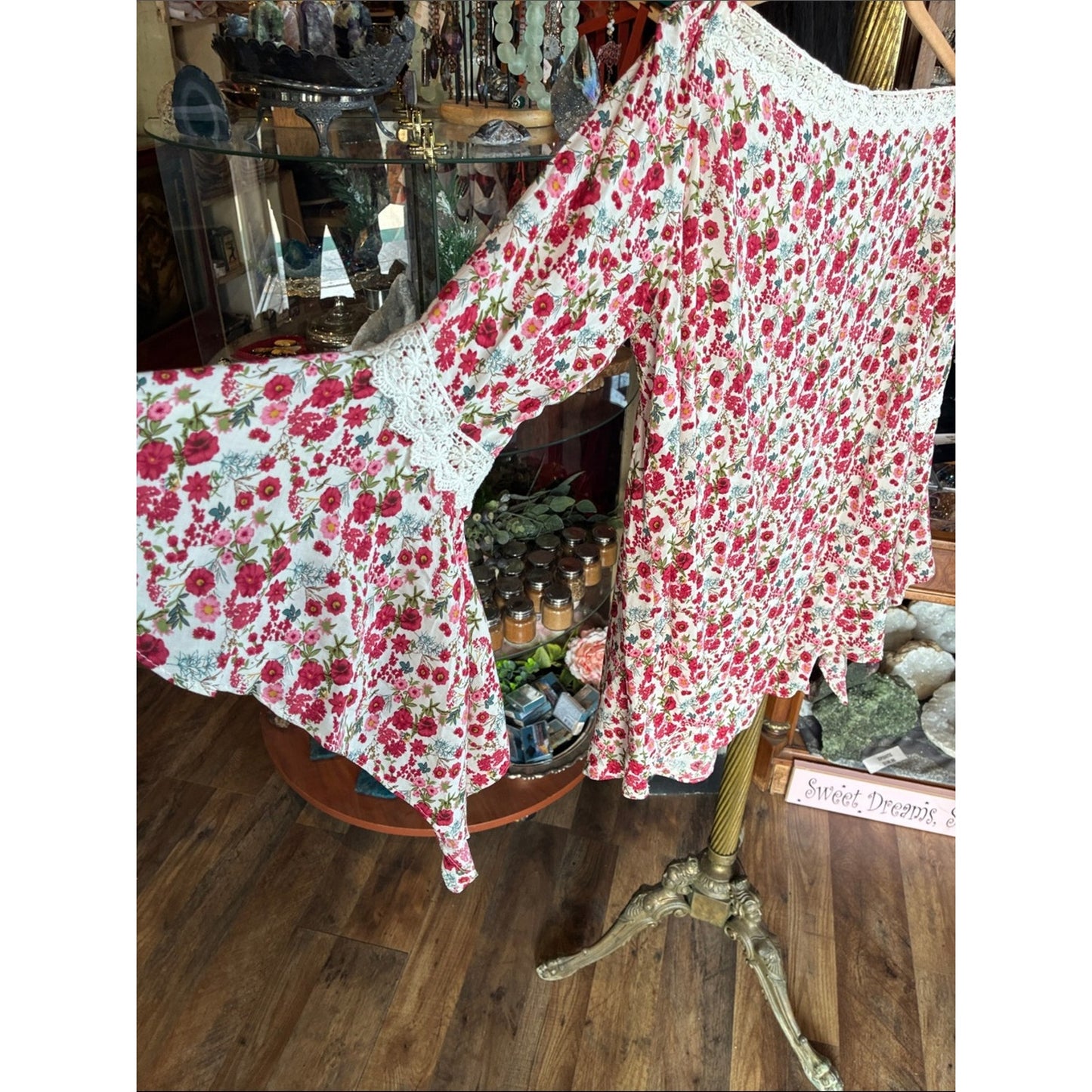 easel White and Red Floral Off-Shoulder Peasant Top