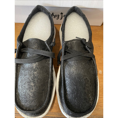 Gypsy Jazz Black Embossed Slip-On Loafers