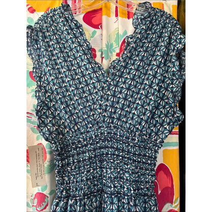 Max Studio Smocked Waist Blue Patterned Women's Jumpsuit
