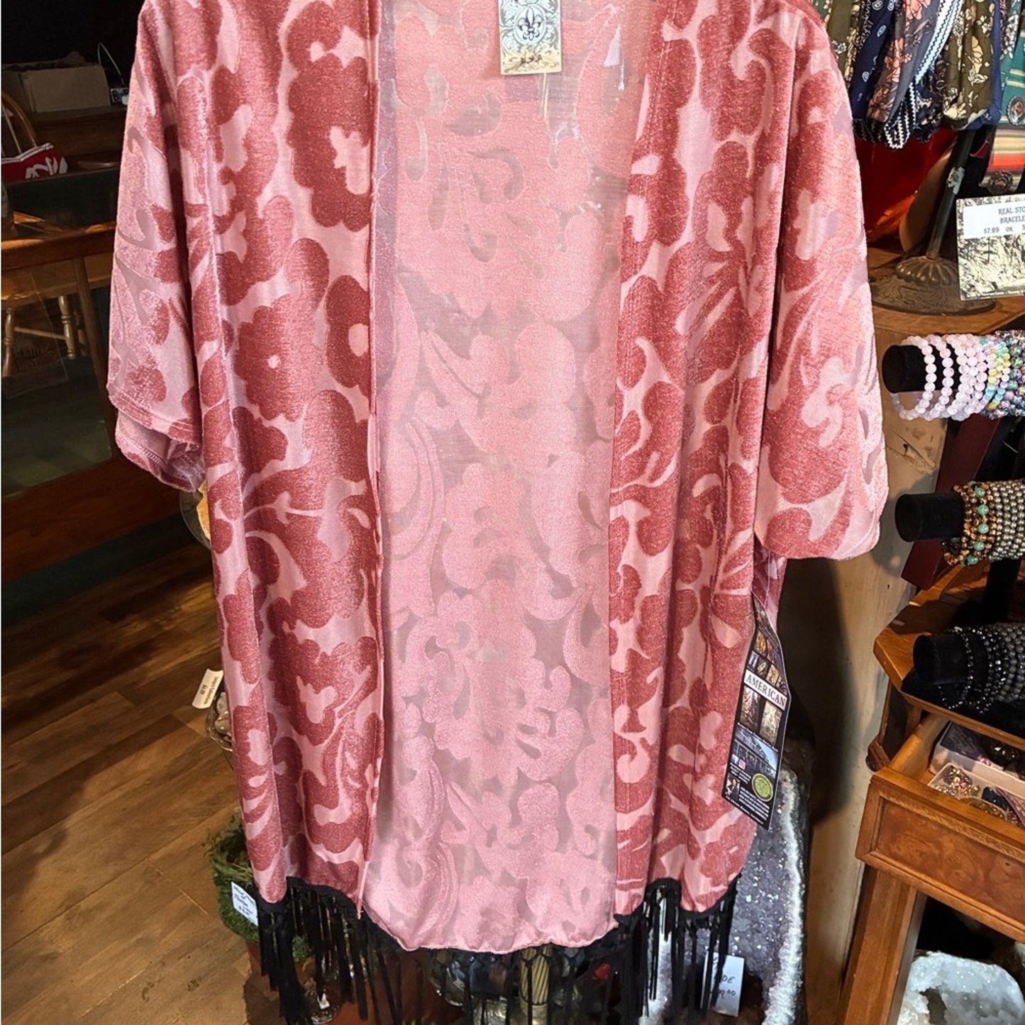 Vocal Dusty Rose Floral Sheer Kimono