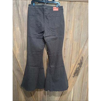 Plus size Home Folk Grey-Brown Flare Jeans with Frayed Hem