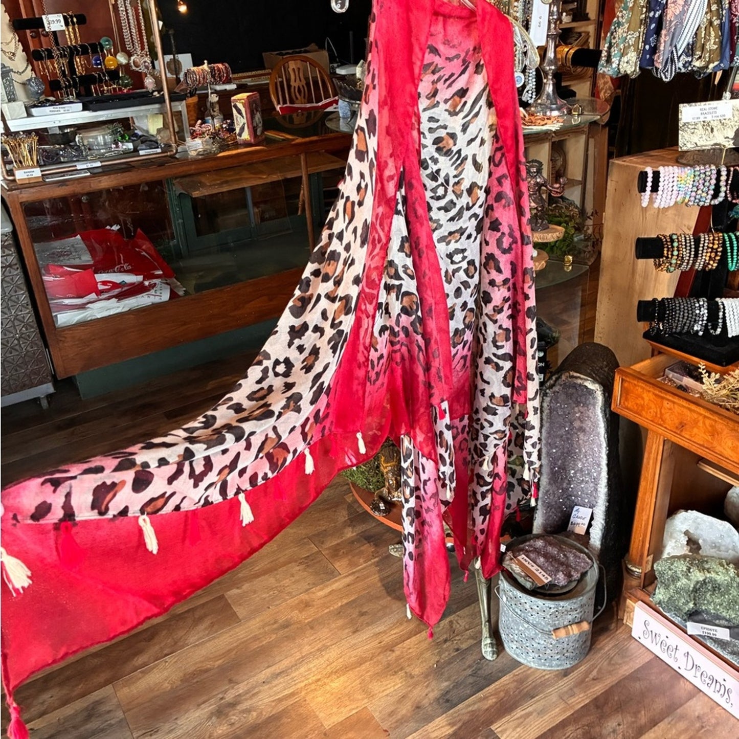 Leopard Print & Red Sheer Kimono Cardigan
