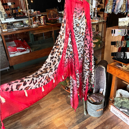 Leopard Print & Red Sheer Kimono Cardigan