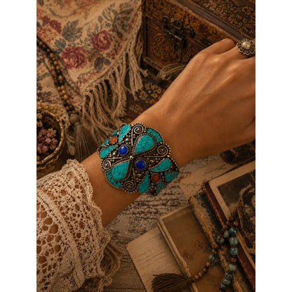 Turquoise & Lapis Statement Cuff Bracelet - Women Jewelry