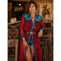 Boho Sheer Longline Shirt Dress - Red with Blue Embroidered Yoke