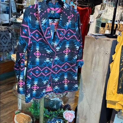Aztec Patterned Blazer - Pink and Blue