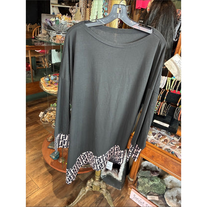 new directions Black Pullover Tunic with Geometric Hem