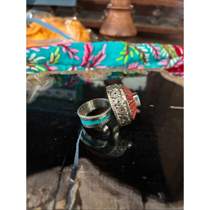 Turquoise & Coral Sunburst Ring - Women Jewelry