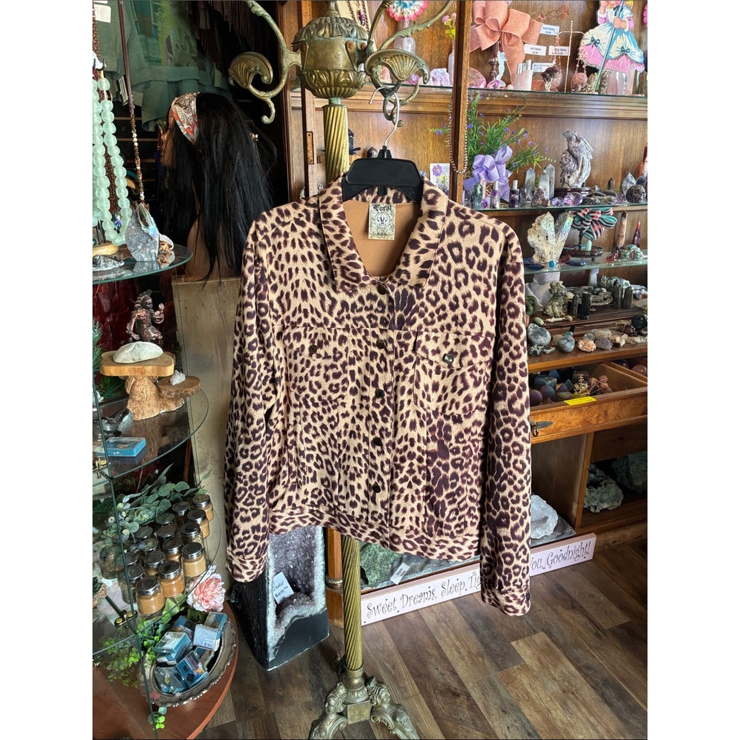 Vocal Leopard-Print Button-Up Jacket in Brown