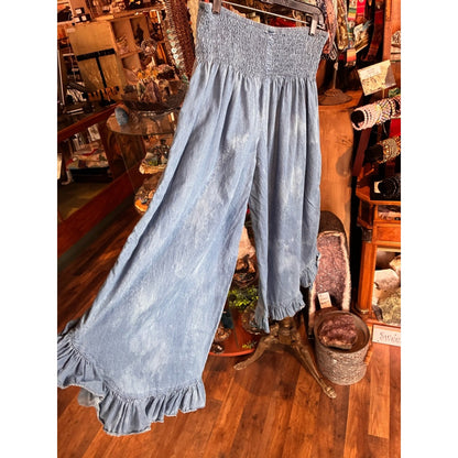 Light Blue Floral-Accent Wide Leg Smocked Waist Pants