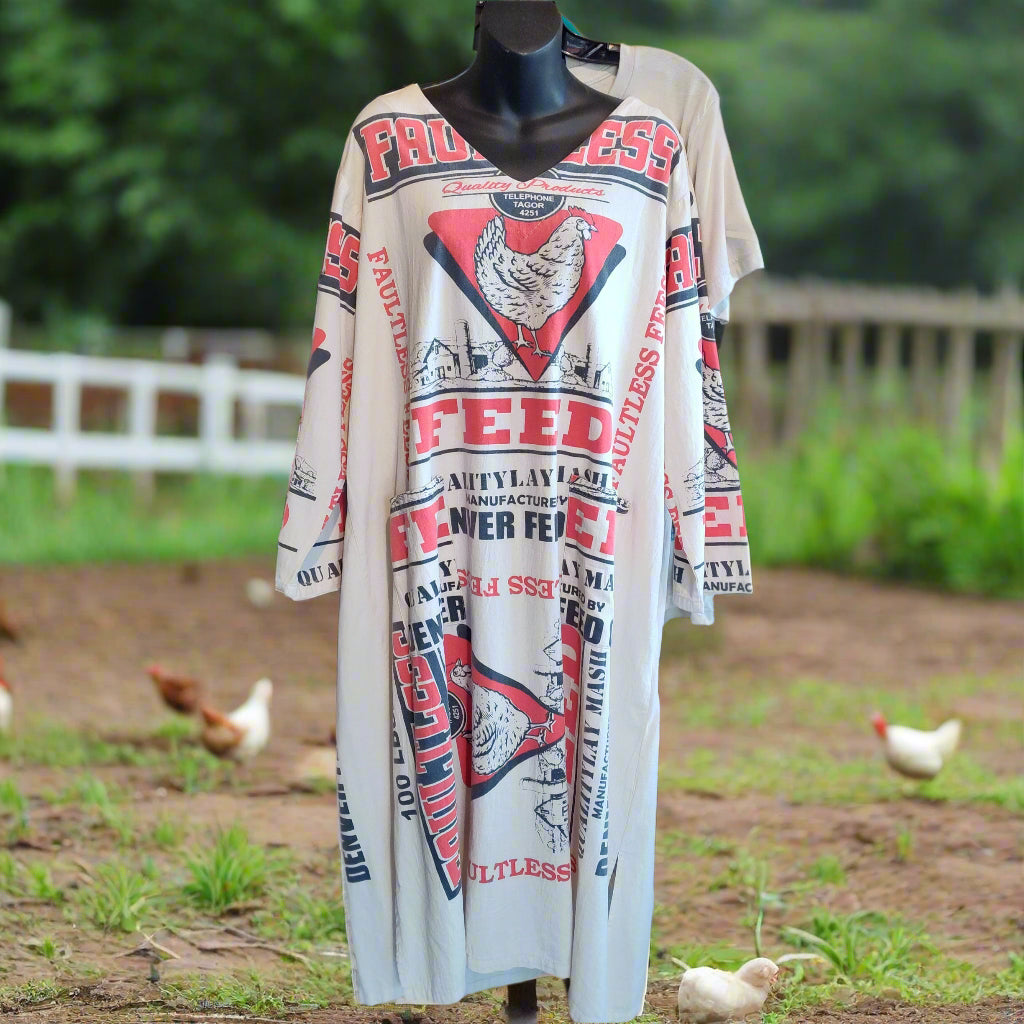 Vintage Feed Sack Style Dress - Faultless Poultry Feed Print