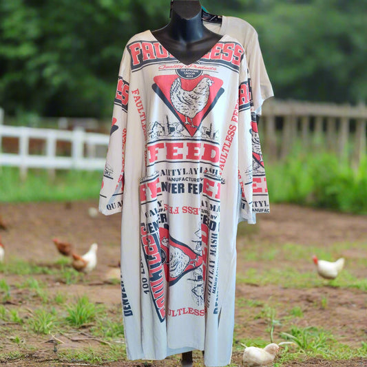 Vintage Feed Sack Style Dress - Faultless Poultry Feed Print