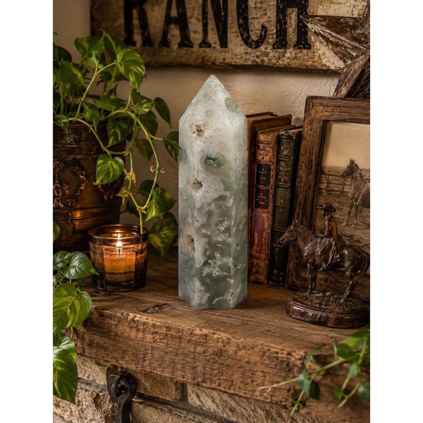 Ocean Jasper Point Tower - Green and White Crystal Rock
