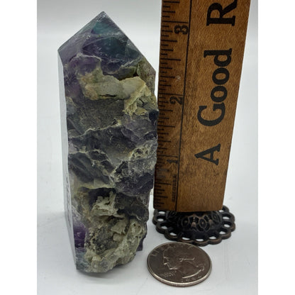 Polished Fluorite Point with Natural Matrix - Purple & Green Rock