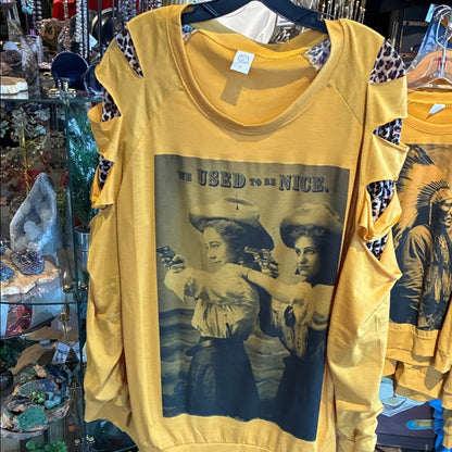 Used to be Nice Yellow Long Sleeve Top with Graphic Print