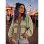 Olive Green Mixed-Texture Cropped Jacket