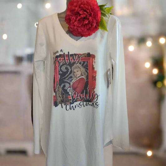 Have a Holly Dolly Christmas Long Sleeve Shirt - Holiday Graphic Tee