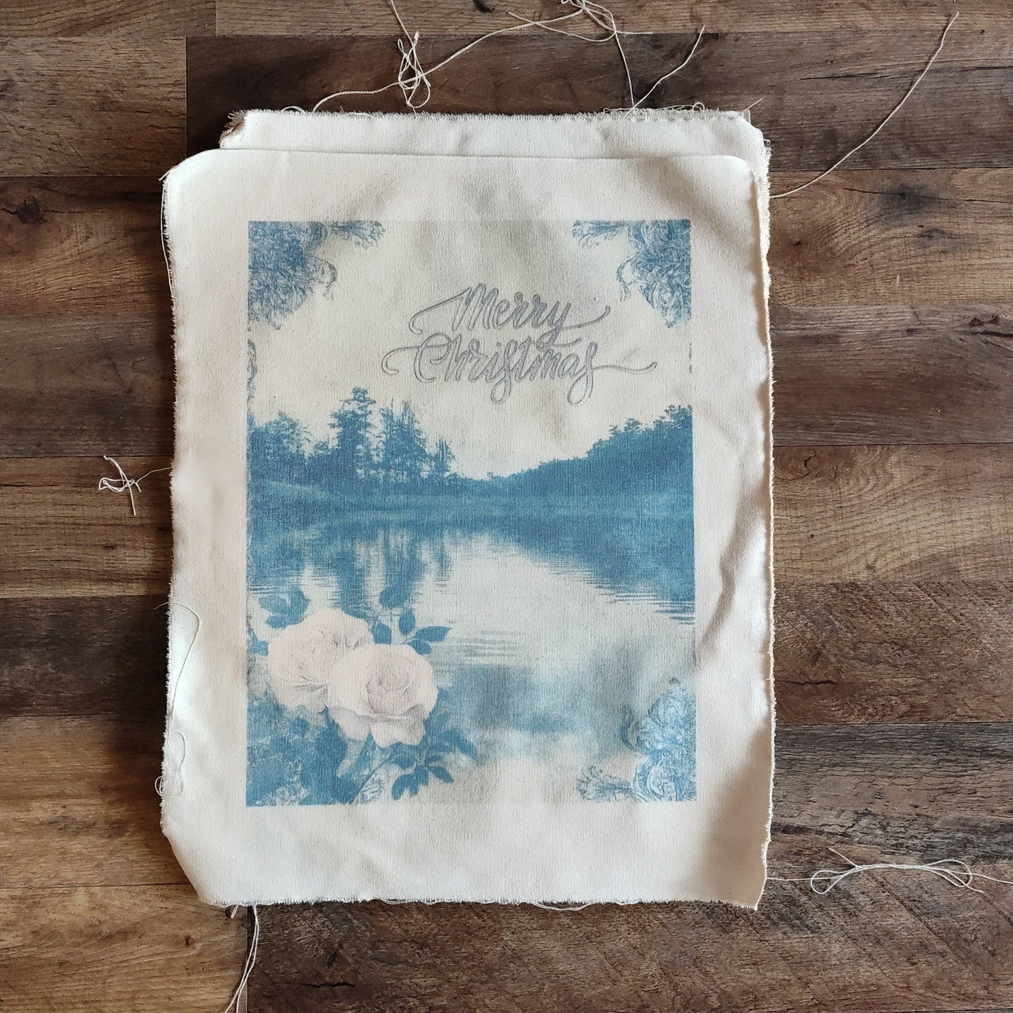 Merry Christmas Canvas Print - Serene Lake Scene with Roses