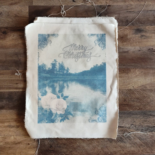 Merry Christmas Canvas Print - Serene Lake Scene with Roses