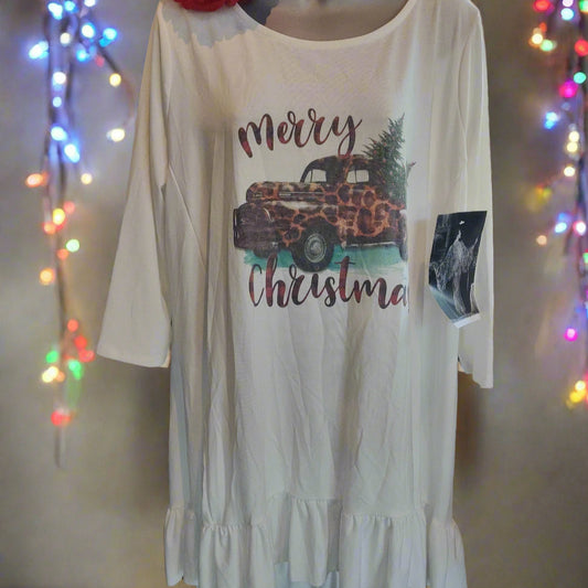 Merry Christmas Vintage Truck T-Shirt - Leopard Print Holiday Tee
